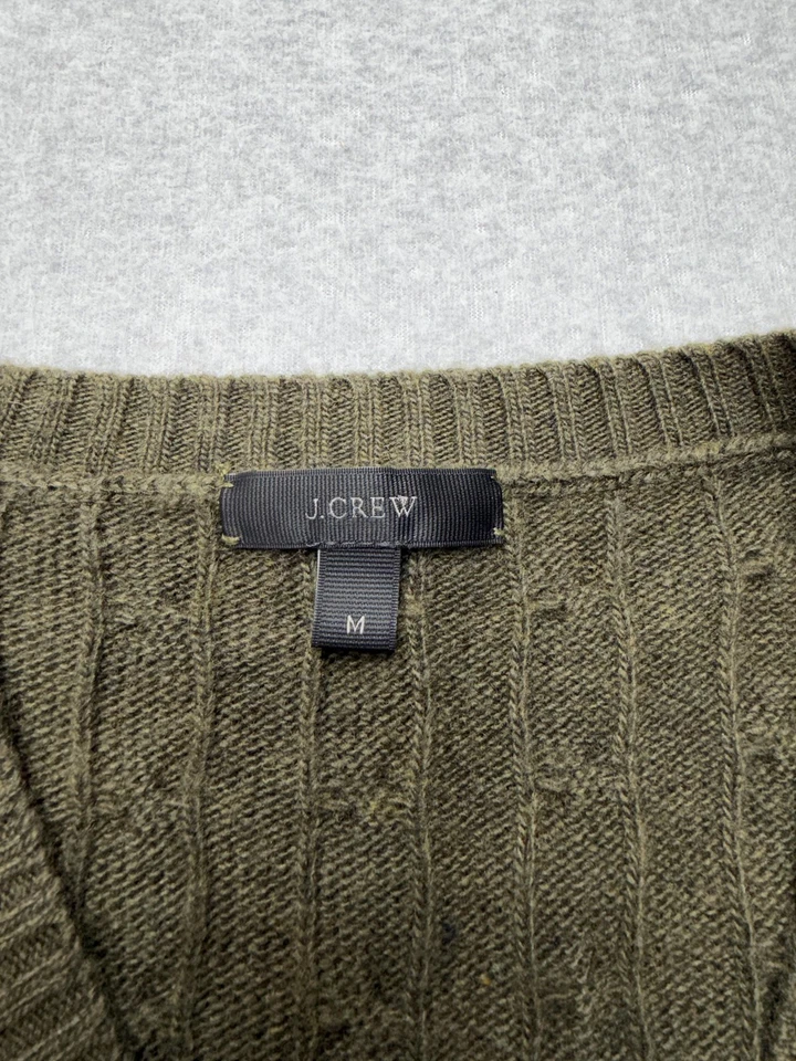 J Crew свитер женщин средний оливковый зеленый кабель трикотажа V шеи пуловер шерстяная смесь - Изображение 2 из 4