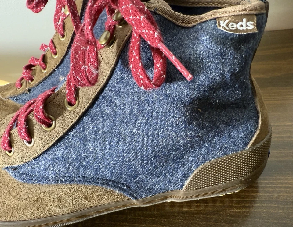 Keds Scout Wool Boots Brown & Blue High Top Lace Up Size 8 Fall 2017 Release - Image 3 of 4