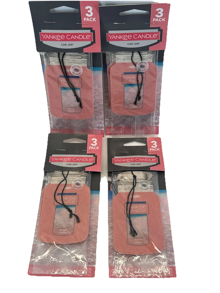 12 Pink Sands Scent Yankee Candle Car Jar Air Freshener 4 Cards Of 3 = 12 - Image 2 of 4