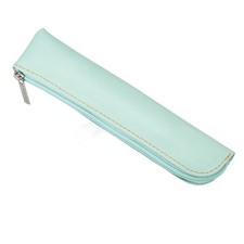 Mini Leather Pencil Stationery Make Up Bag with Zipper, Light Blue, 1 Pcs
