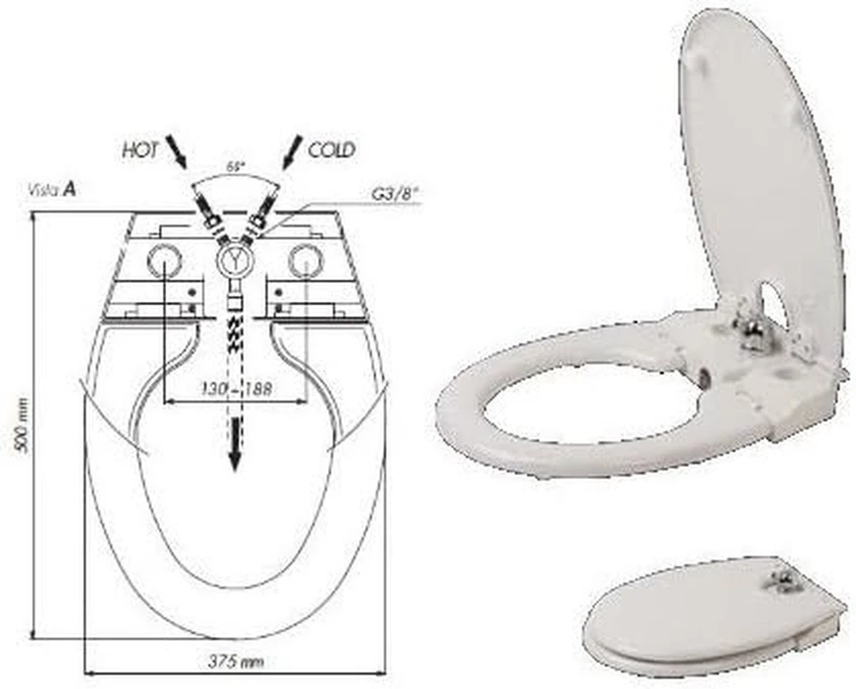 Wc-Bidet - Copriwater Combinato Con Rubinetto Miscelatore Bidet - Immagine 2 di 4