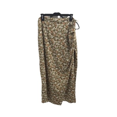 Emory Park Green Brown White Peach Floral Long A-Line Skirt Size L Regular Women