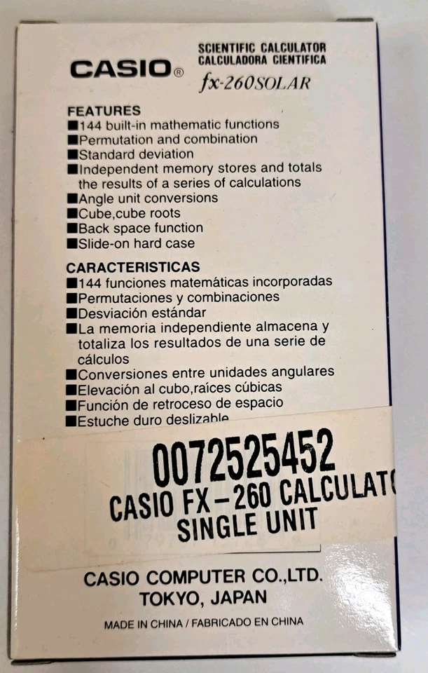 Casio Scientific Calculator fx-260 solar NEW In Original Box Math - Image 2 of 2