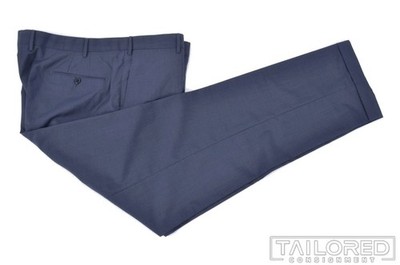 ZANELLA Parker Recent Slate Blue Wool Mens Luxury Flat Front Dress Pants - 38