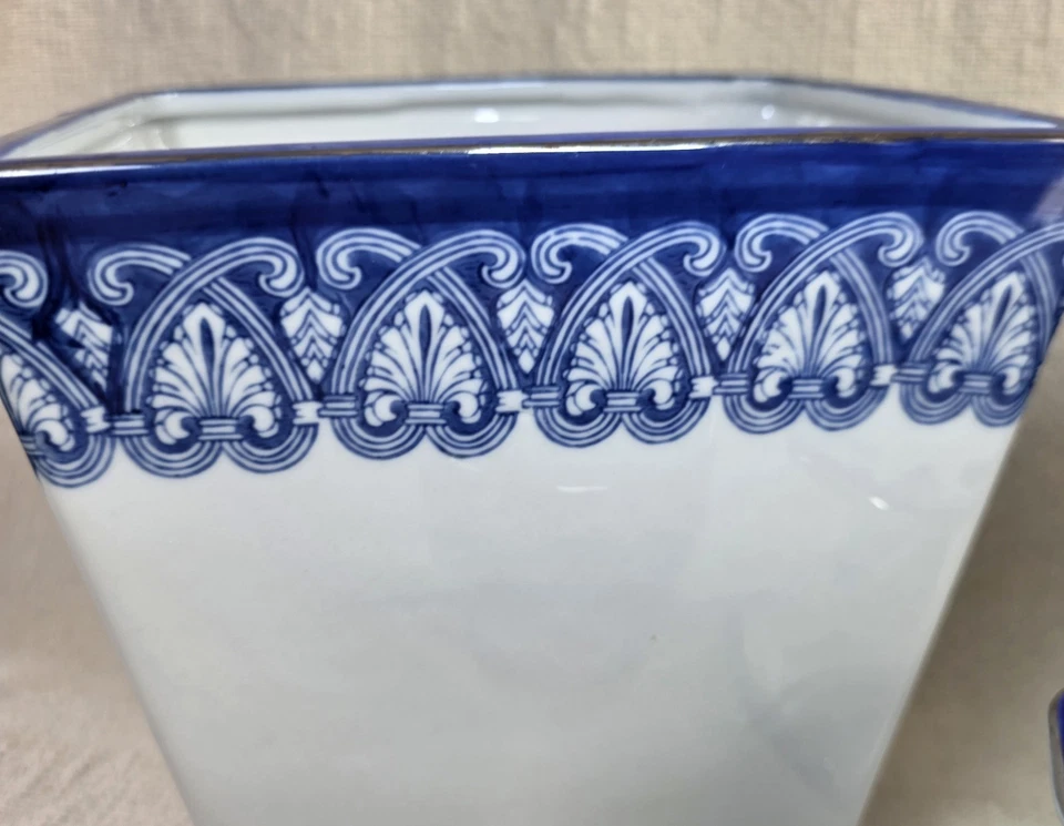 Bombay Co. набор для ванной синий и белый мусор ткани и держатель зубной щетки чашка б/у в отличном состоянии  - Изображение 3 из 4