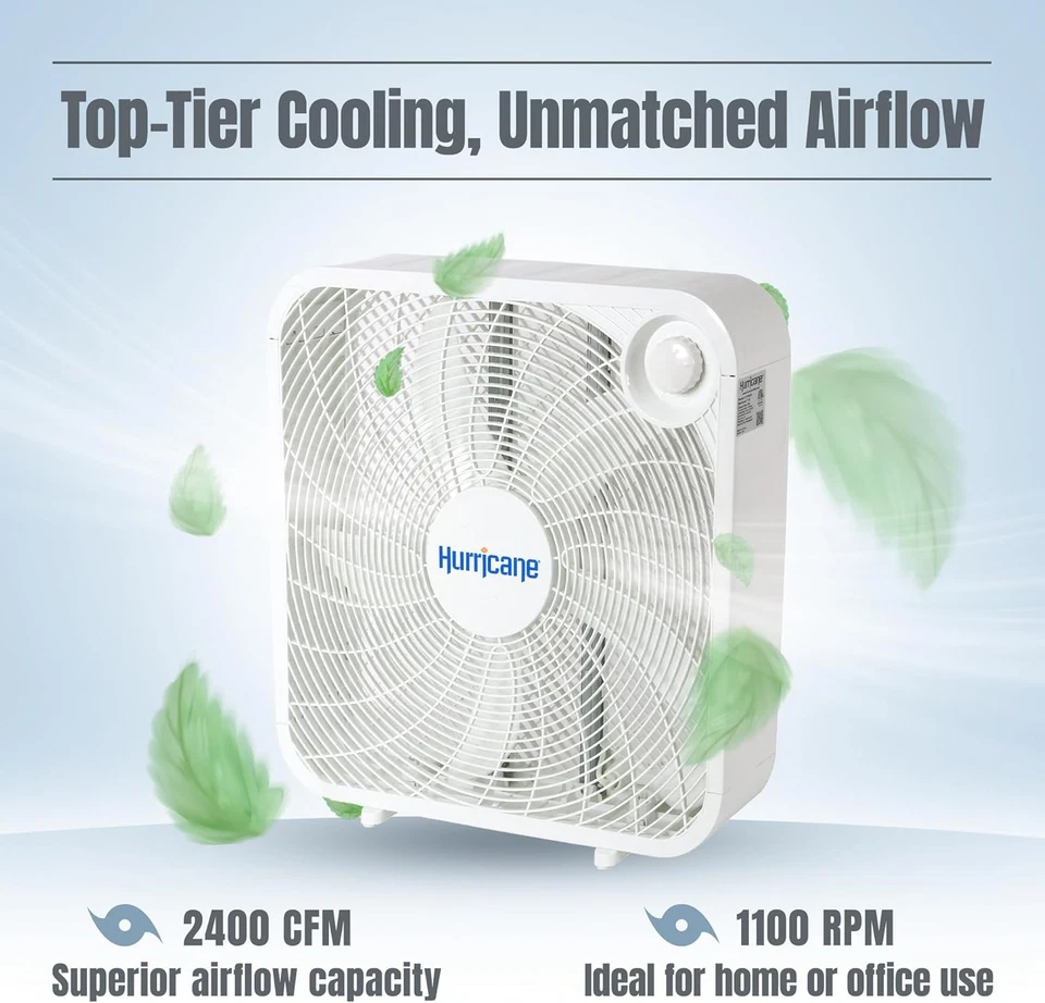 Ventilador de caja de montaje en piso Hurricane Classic con 3 velocidades silenciosas, blanco, 20" - por cable Foto 4 de 4