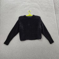Universal Thread Women Sweater M Black Fuzzy Rib Knit Long Sleeve NWT
