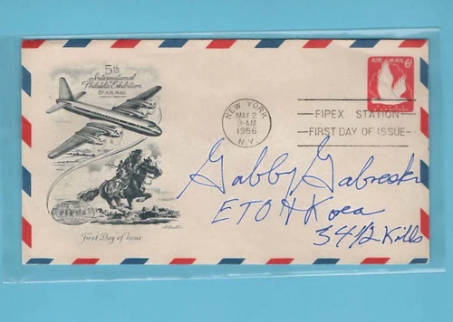 Gabby Gabrei USAF WW2 Korea Fighter ACE SIGNED International air Mail FDC-1956
