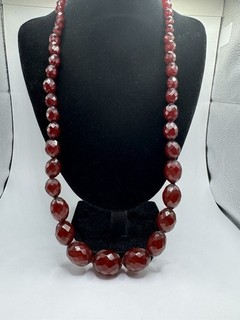 Wow Antiqued GRADUATED Oval FACETED CHERRY AMBER BAKELITE BEAD NECKLACE 30” 70gr