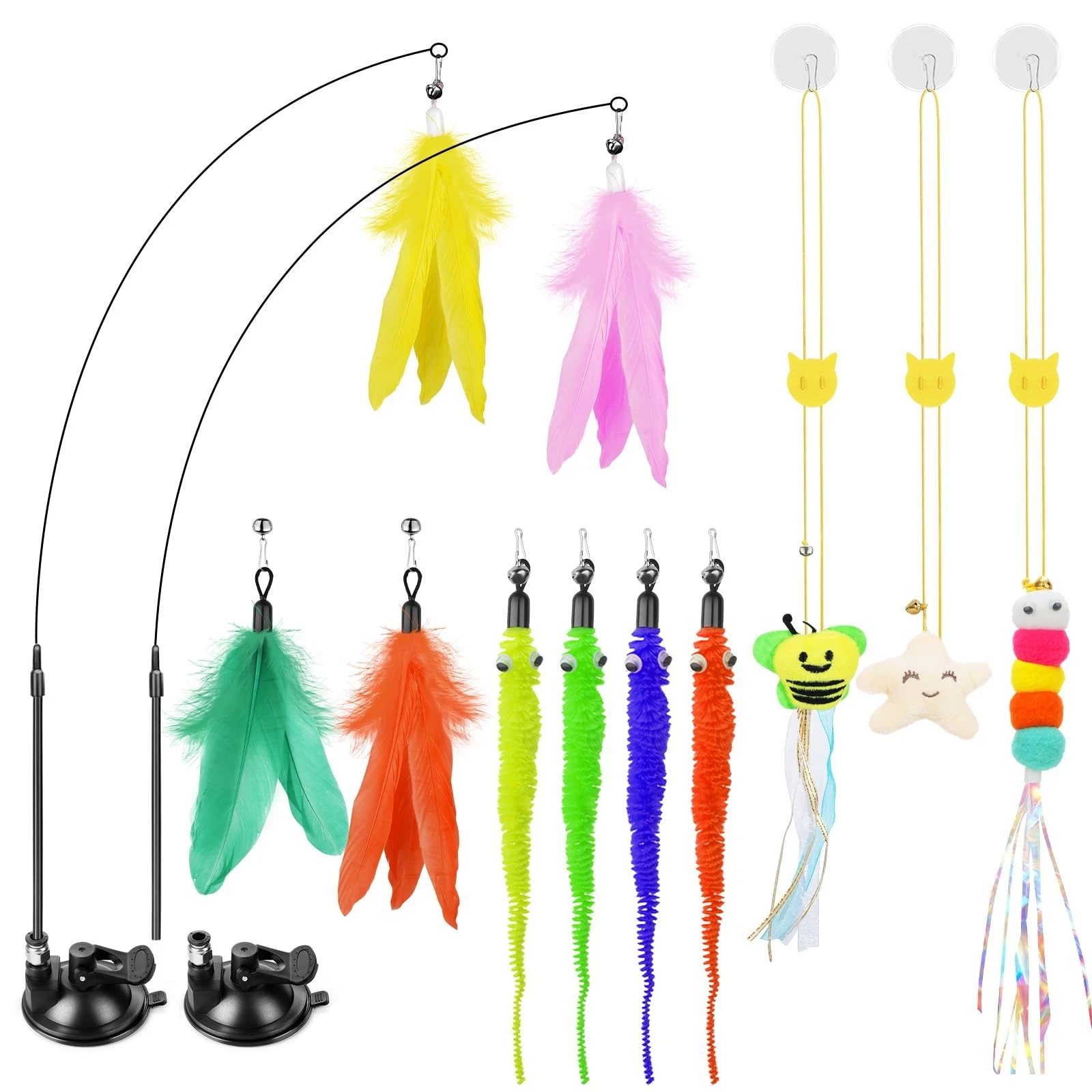 Interactive Cat Wand Toy with Feather Reusable Suction Cup for Indoor Cats