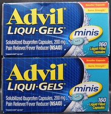 Lot of 2  Advil Liqui-Gels Minis 200mg 160 Caps Ea  EXP 02/2027  New  Sealed