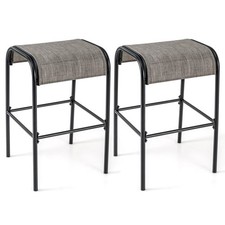 Outdoor Bar Stools Set of 2 with Curved Fabric Seat 76 cm Seat Height Backless