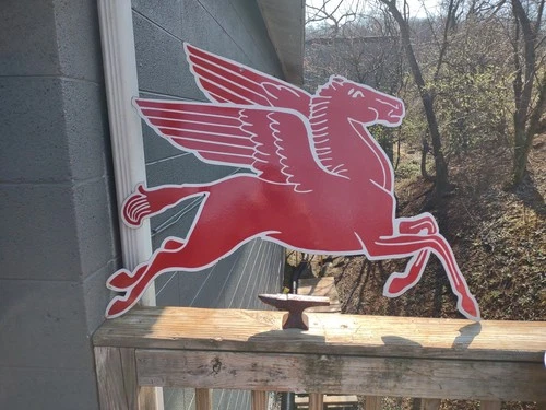 Vintage Large Mobil Mobilgas Pegasus Gas Oil Auto Service Station Porcelain Sign