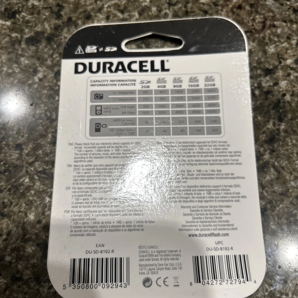 NEW Duracell 4GB SD Memory Card Secure Digital High Capacity Speed SDHC - Image 2 of 2