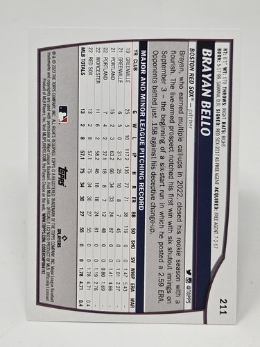 **BRAYAN BELLO** 2023 Topps BIG LEAGUE #211 ROOKIE RAINBOW FOIL - RED SOX - Bild 2 von 2