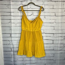 Forever 21 Yellow Sleeveless Mini Summer Dress L Zip Closure Trendy Sunshine Y2K