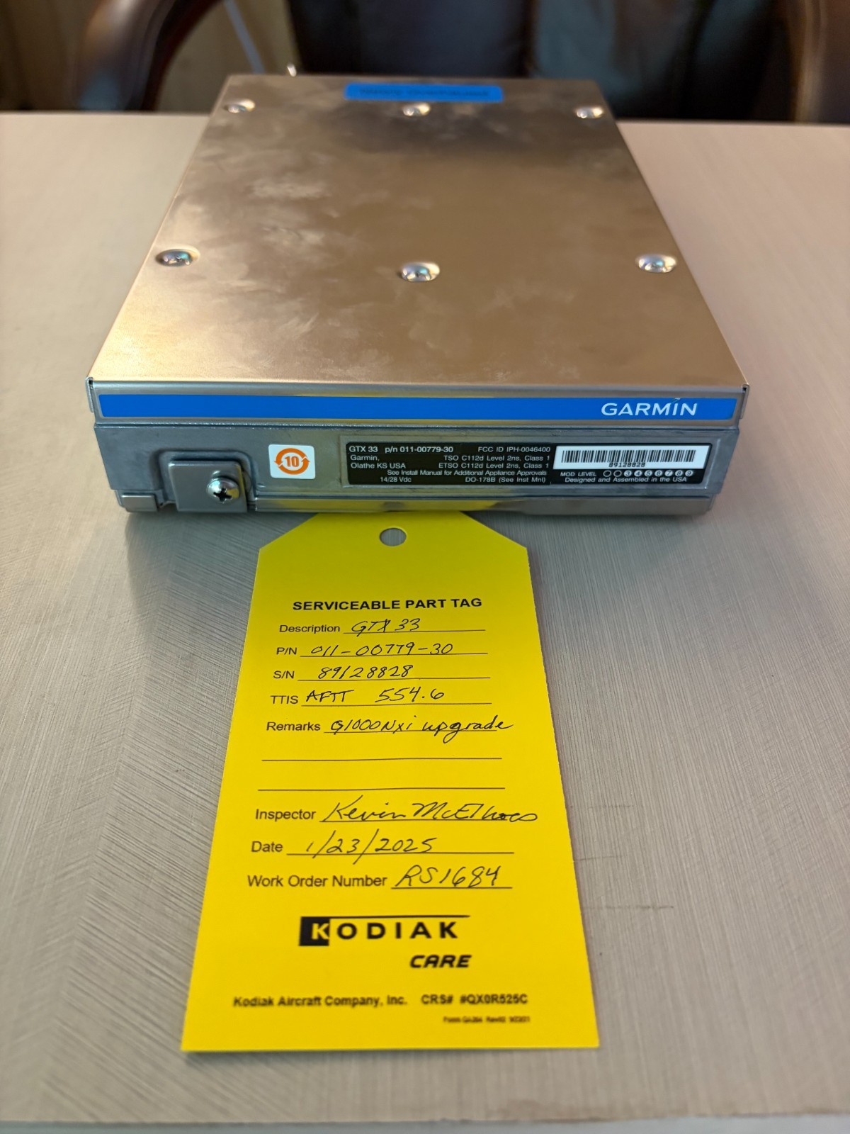 GARMIN GTX 33, ADS-B Transponder, Tray Included, PN:011-00779-30, AS REMOVED