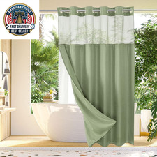 No Hook Waffle Weave Shower Curtain with Snap-In Fabric Liner Set for Bathroom,