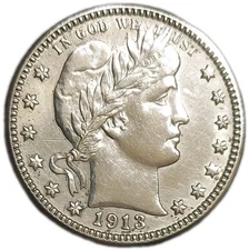 1913-D US BARBER QUARTER SILVER 25c OLD COIN CLEANED POLISHED DENVER MINT 