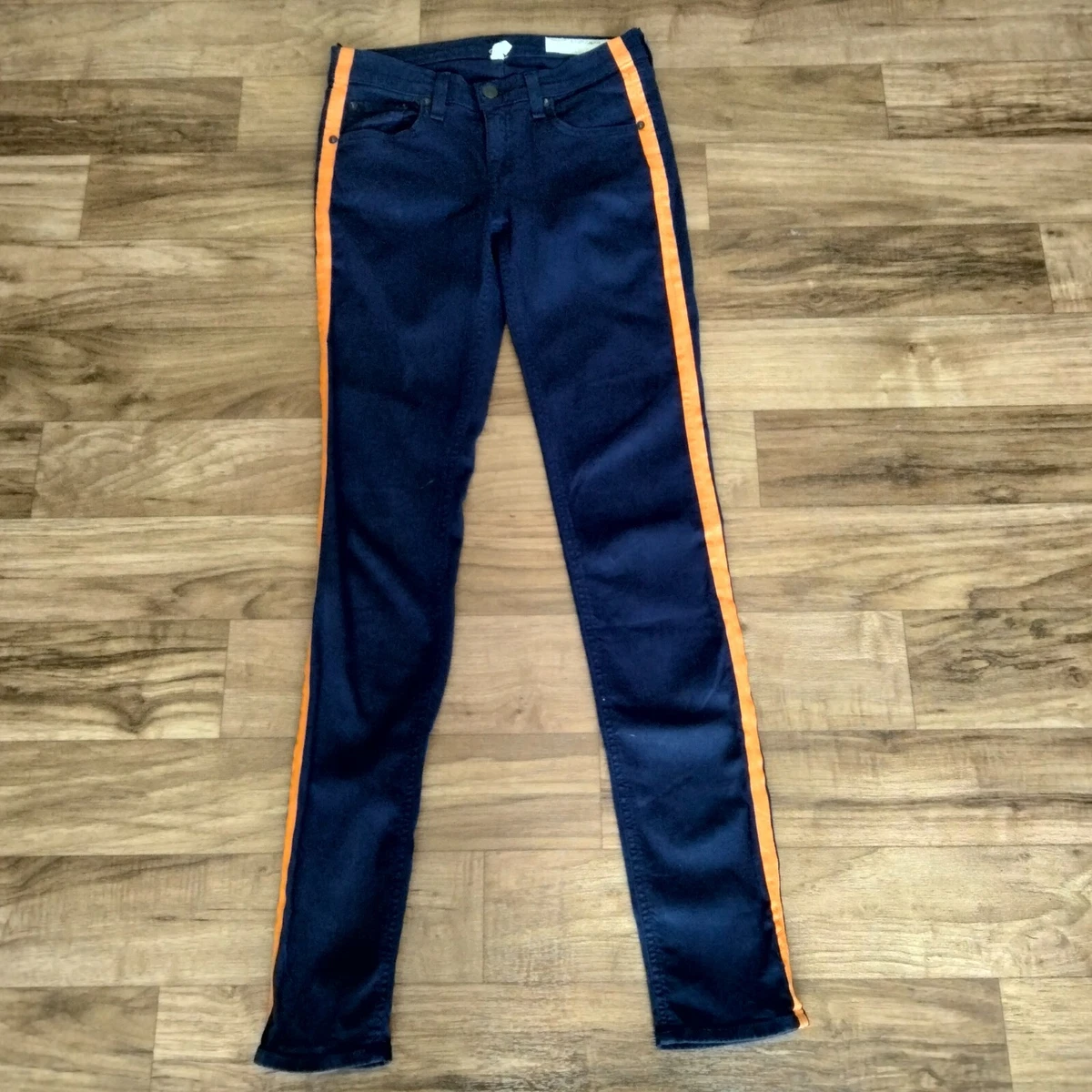 Blue jeans with orange best sale stripe