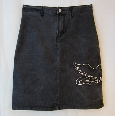 TOMMY JEANS (Hilfiger) - Black Stretch Denim Studded Spread Eagle Skirt size 9