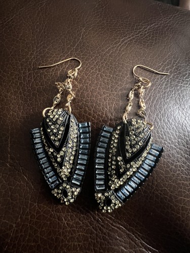 Anthropologie Beaded Earrings Crystal Gold Chain Glass Boho Art Deco Museum CZ - Picture 5 of 8