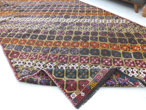 Alfombra turca vintage Kilim, 6x11,4 pies, geométrica multicolor hecha a mano, - Imagen 3 de 11