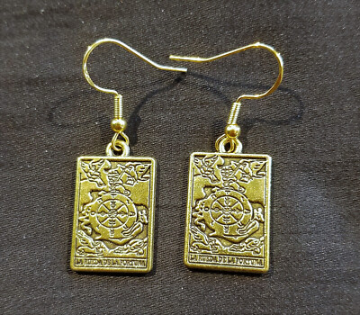 Wheel of Fortune Tarot Card Pierced Earrings Goldplated, Finely