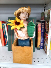 RARE Vintage Jax Of Maine 11" GARDEN LADY HOLDING SUNFLOWER SEEDS W/STRAW HAT