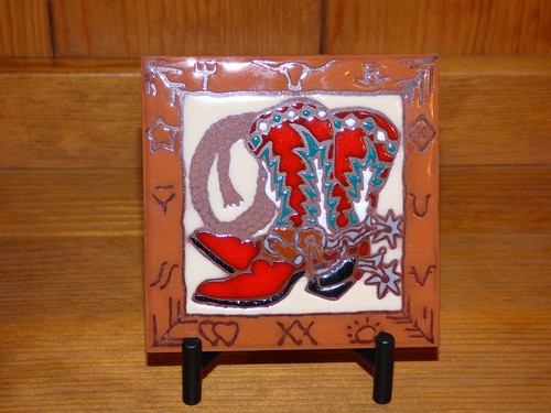 2pc Ceramic art tile plate coaster stand display holder heavy duty black metal - Picture 4 of 4