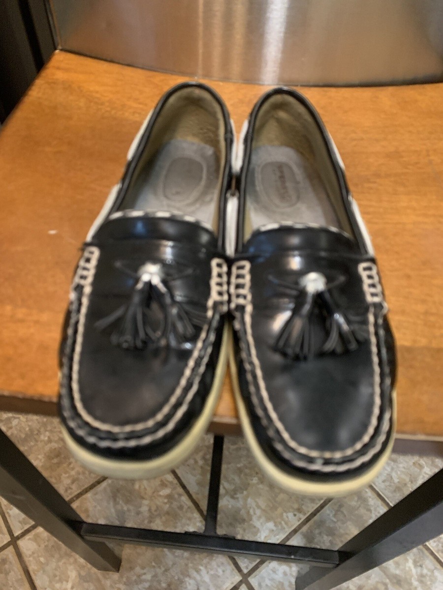 Sperry Black Leather Top Siders Womens 9448242 Size 7.5 Boat  display picture 1