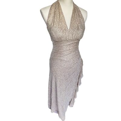 Vintage 90's Cach'e Gold Sparkly Halter Side Ruffle Maxi Dress Women's Small 4
