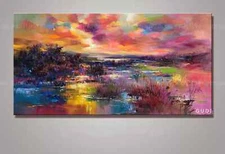 LMOP1366L Handmade Painted Color Abstract Landscape Oil Painting Art On Canvas