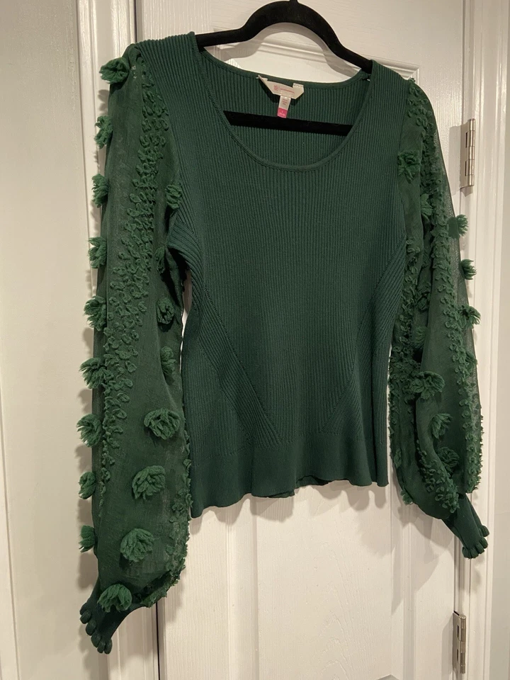 Manga bordada con volantes abullonados transparentes tejido acanalado verde talla L No Boundaries Foto 3 de 4