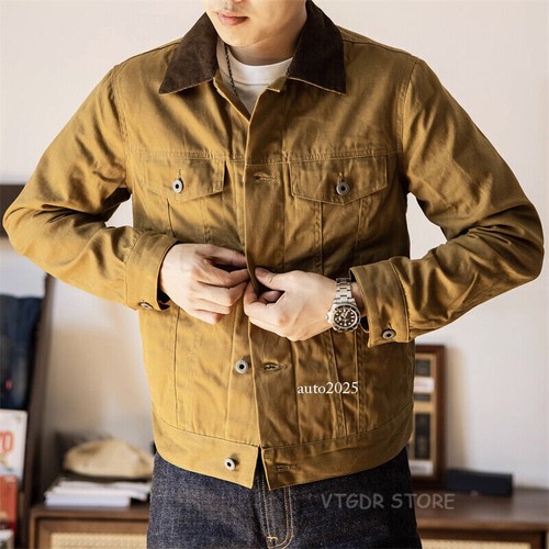 Red Tornado Type 3 Wax Jacket Corduroy Collar Waterproof Rugged Style Outerwear - Picture 4 of 25