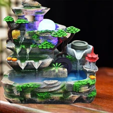 Indoor Water Fountain With Led Mist Resin Rockery Fengshui Waterfall Home Decor