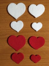 96 Die Cut Felt Hearts 3mm Thick Acrylic Felt - 48 Red Hearts  48 White Hearts