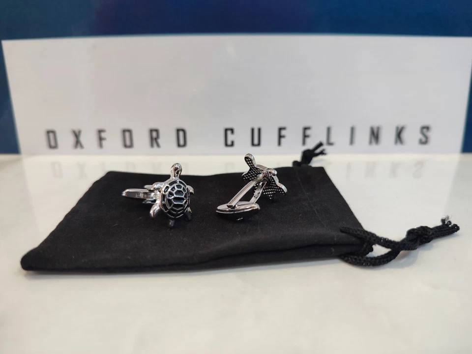 Silver And Black Turtle Cufflinks,  Gift, Formal ,FREE SHIPPING. + GIFT BAG - Image 4 of 4