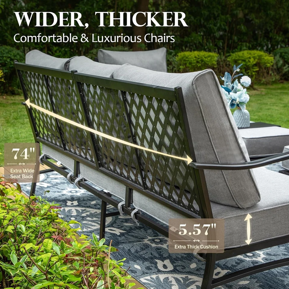 Patio Furniture 3 Seater Metal Outdoor Sofa Couch Deep Seat Conversation Set - Image 3 of 4