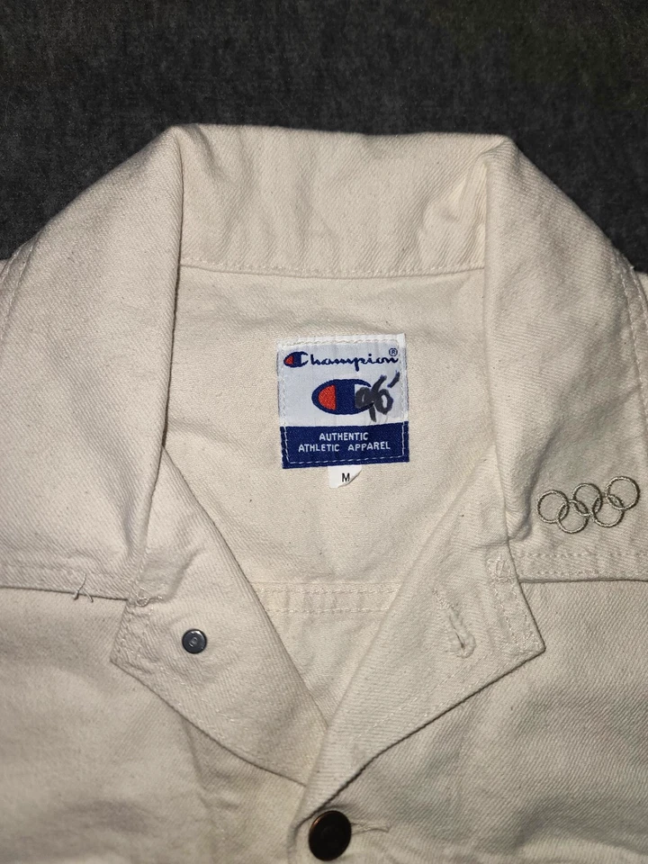 Chaqueta vaquera campeona del equipo olímpico de Estados Unidos 1996 para hombre M blanca crema vintage RARA Foto 2 de 4