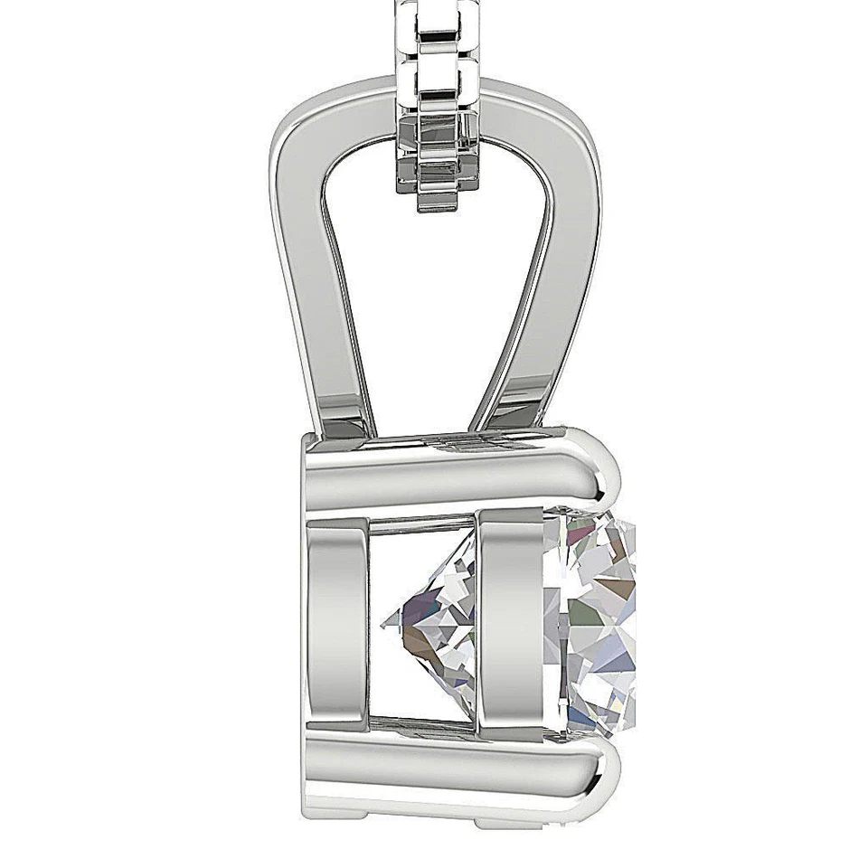 Solitaire Pendant Necklace I1 H 0.80Ct Round Diamond 14Kt White Gold 4 Prong Set - Image 4 of 4