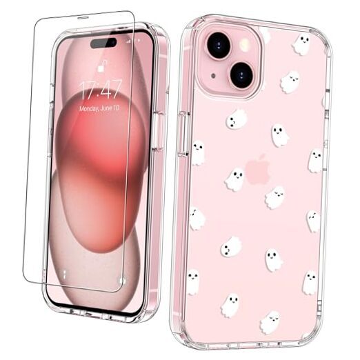 for iPhone 15 Case with Screen Protector - Crystal Clear Durable Little Ghosts-image