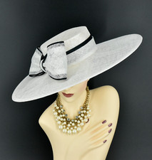 M23155( white/Black )Wide Brim Sinamay Fascinator hat Kentucky Derby Wedding