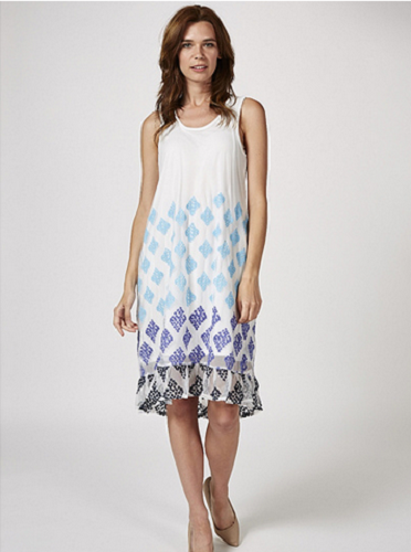 Ärmelloses Hi Lo Kleid mit Rüschensaum von Nina Leonard Blau Multi Größe S Neu - Bild 1 von 1