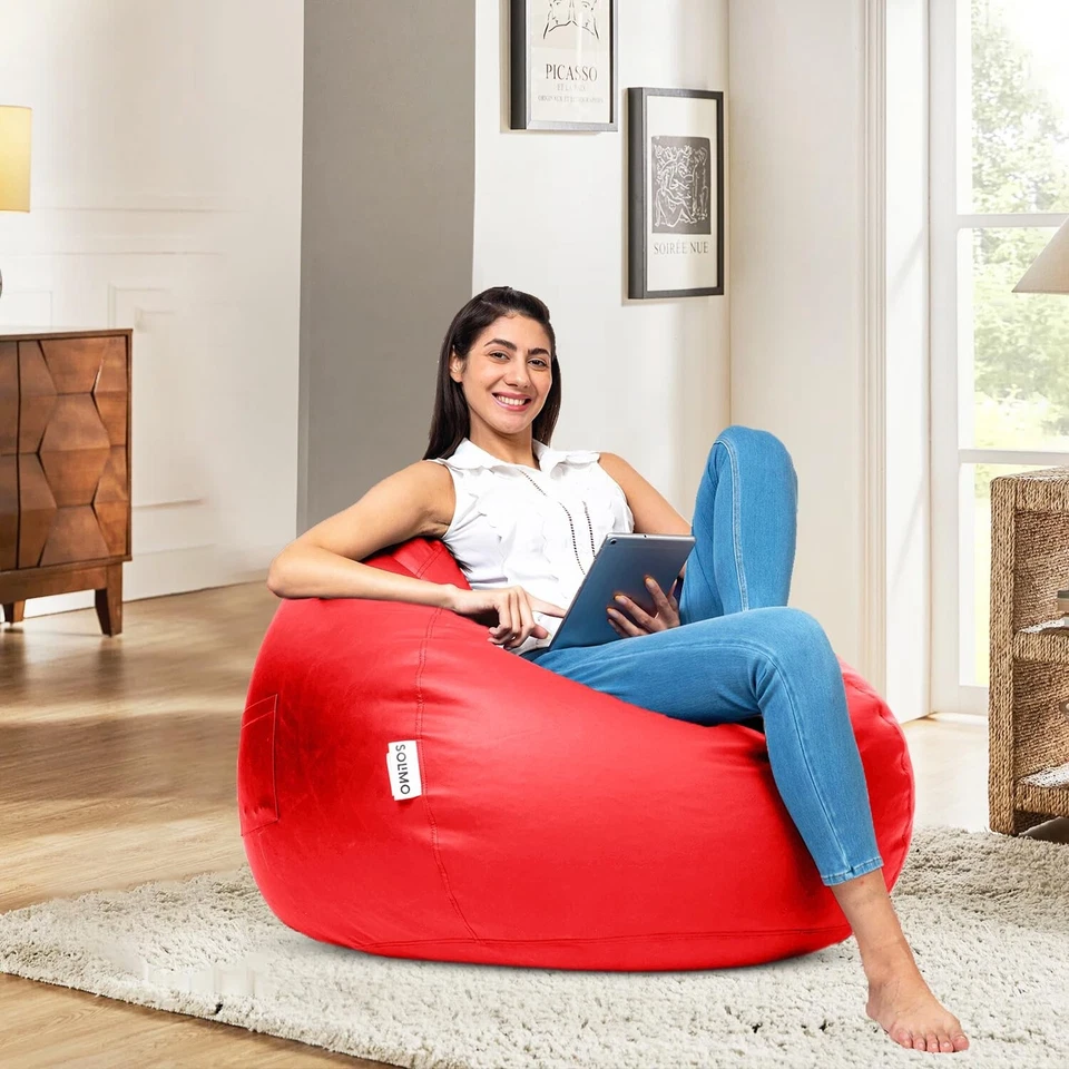 Funda Sofá Silla Bean Bag Redonda Imitación Cuero Talla XXXL (Sin Frijoles) Rojo Foto 2 de 4
