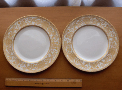 Royal Worcester Embassy white & gold 2 lunch plates~bone china~England~Pristine