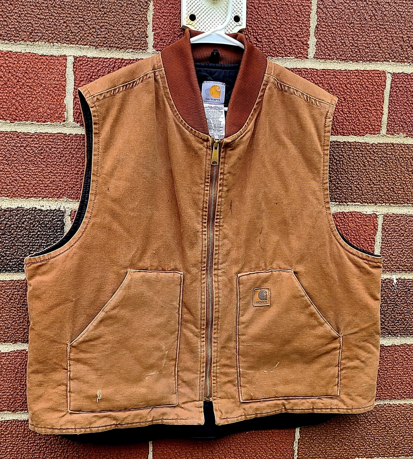 Carhartt Duck Canvas Vest V02 Mens 2XL Quilted Lining Light Brown