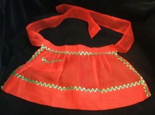Vintage Childs or Dolls Christmas Sheer Organdy Red Green Gold Rick Rack Apron