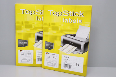 2x TopStick Universal-Etikett 100 A4 Blatt / 2400 Etiketten 70 x 37 mm Weiß NEU