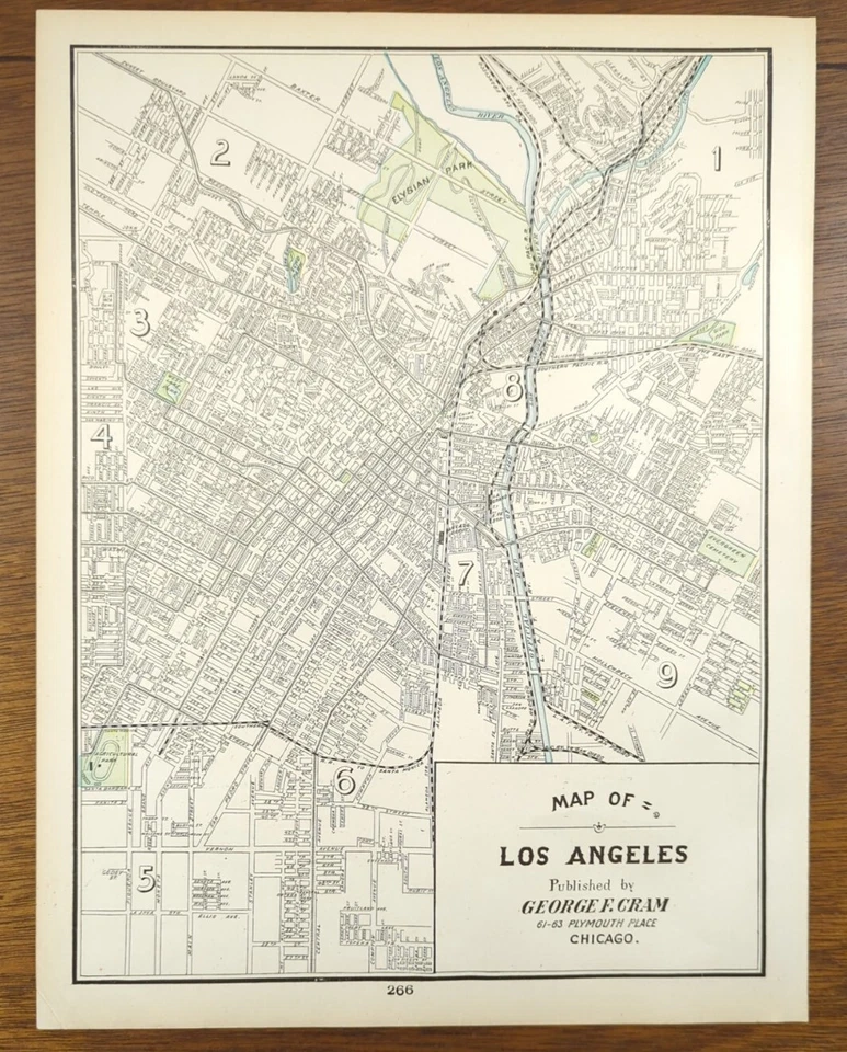 Vintage 1905 LOS ANGELES CALIFORNIA Map 11"x14" Old Antique Original CHINATOWN - Image 3 of 4